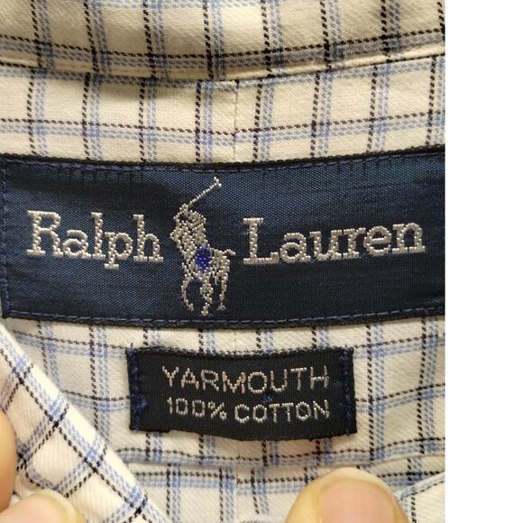 Ralph Lauren Men Size 16 - 32/33 Yarmouth Long Sleeve Blue Check Button Up Shirt - Picture 6 of 7